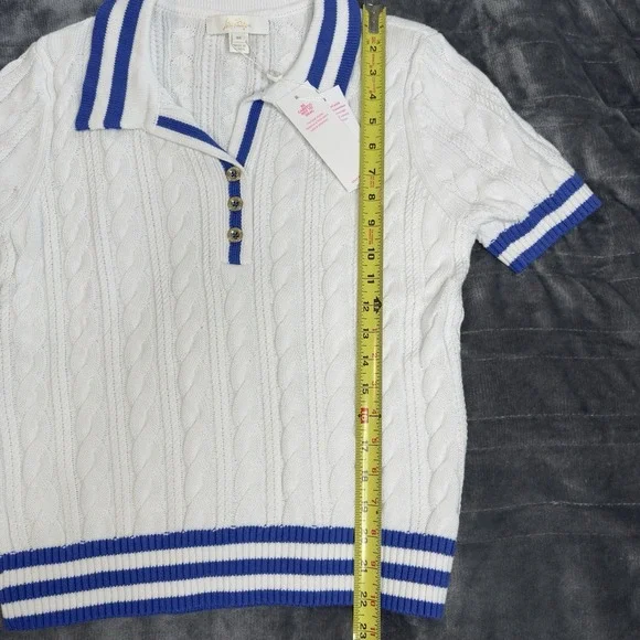 Lilly Pulitzer Women M Suzette Cable Knit Sweater White Blue Golf Tennis Preppy - Picture 6 of 8